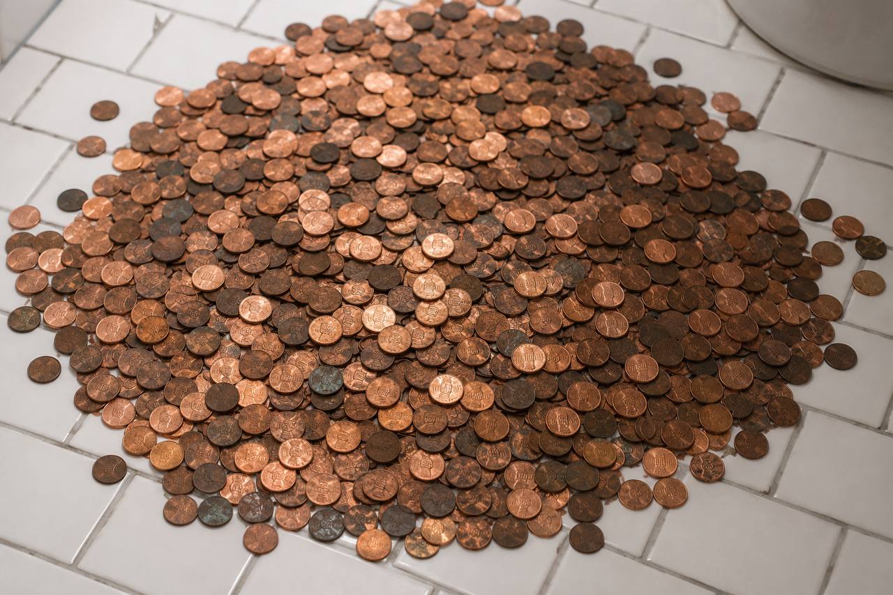 A jar of pennies collected for the Janae and Michael Penny Drive